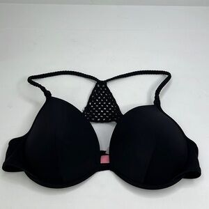 VICTORIA’S SECRET Woman’s Black Padded underwire Boho crochet  Bikini Top Sz 34D